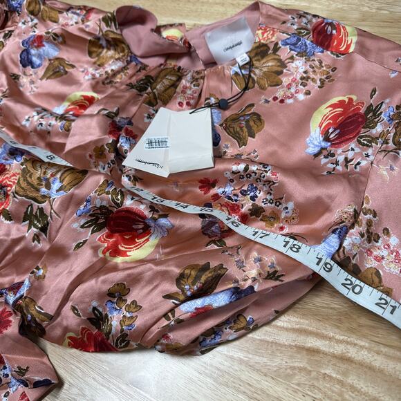 Cinq a Sept NWT Pascale Silk Top Floral Pink Size XS Elastic Cuff Front Hem Tie - Picture 11 of 12